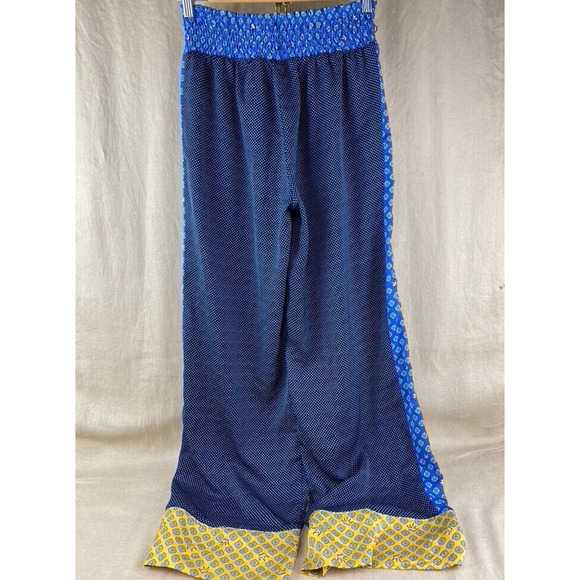 Aerie Blue Satin Boho Print Lounge Pant Comfort Smocked Waist Women's Medium - Picture 5 of 8